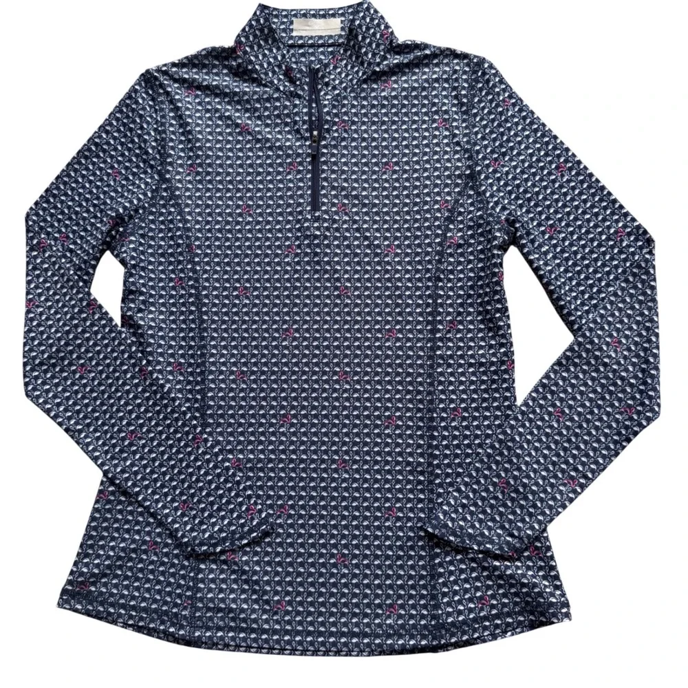 Callaway Flamingo Quarter Zip Pullover Womens M Navy Blue Golf Summer preppy - Picture 2 of 7